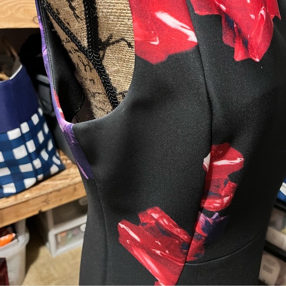 Calvin Klein Scuba Knit Black Floral Sheath Dress Career Wedding Guest Stretch - Picture 5 of 11